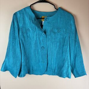 Ruby Rd Women’s Teal Satin Look Light Jacket 3/4 Sleeve Size 12 Petite